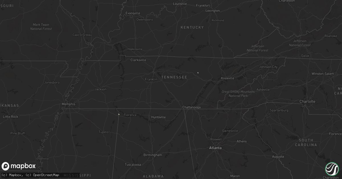 Hail map in Tennessee on May 26, 2023
