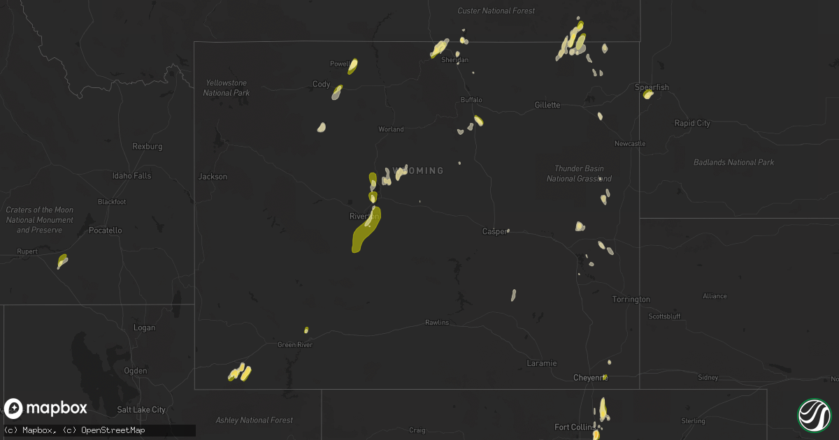 Hail map in Wyoming on May 26, 2023