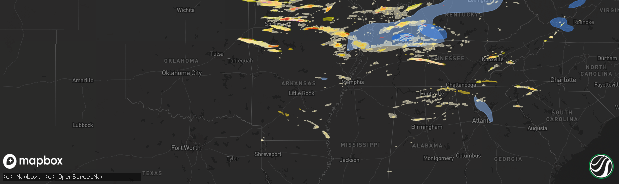 Hail map in Arkansas on May 26, 2024