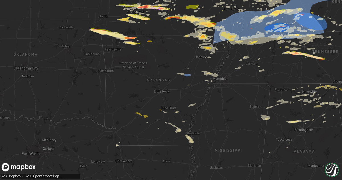 Hail map in Arkansas on May 26, 2024