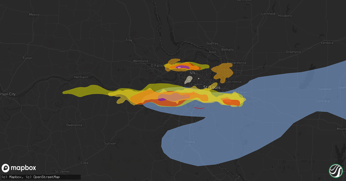 Hail map in Ballwin, MO on May 26, 2024