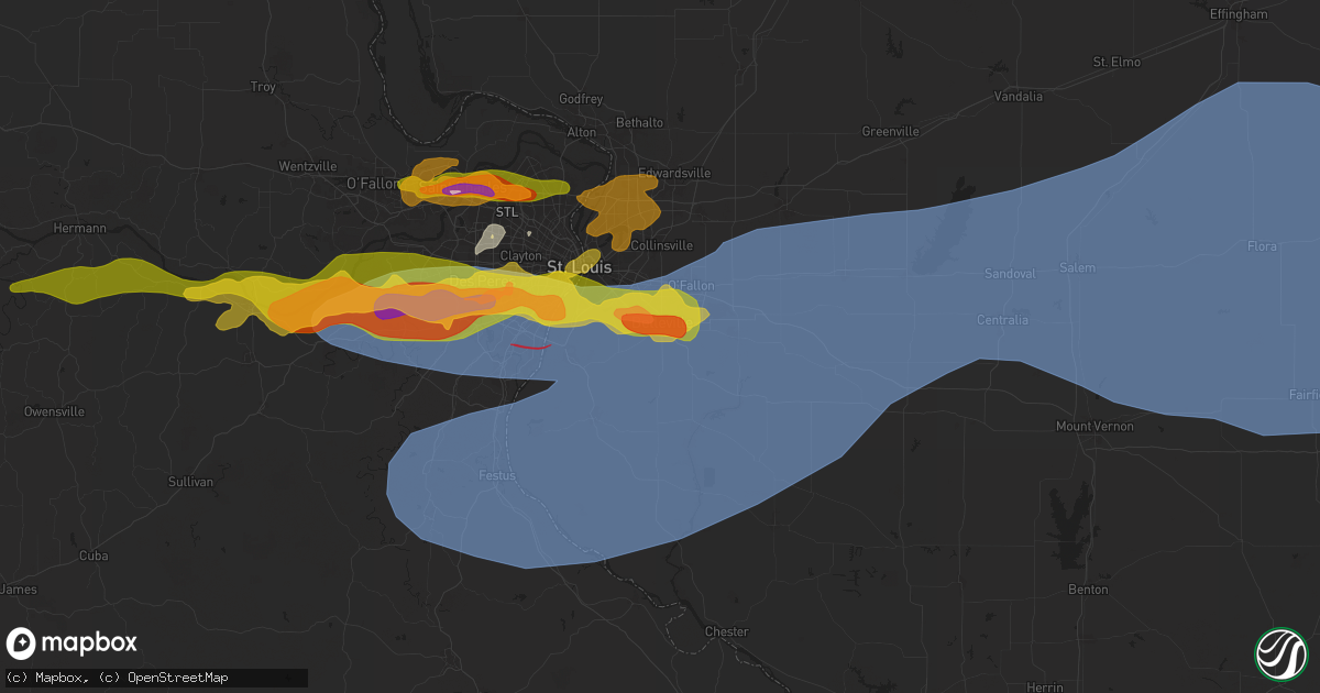 Hail map in Belleville, IL on May 26, 2024