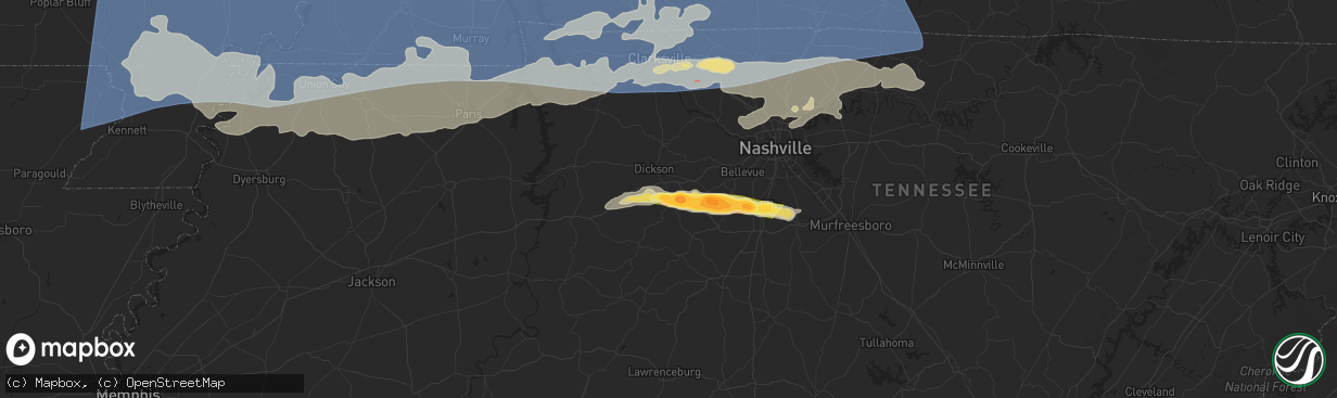 Hail map in Bon Aqua, TN on May 26, 2024