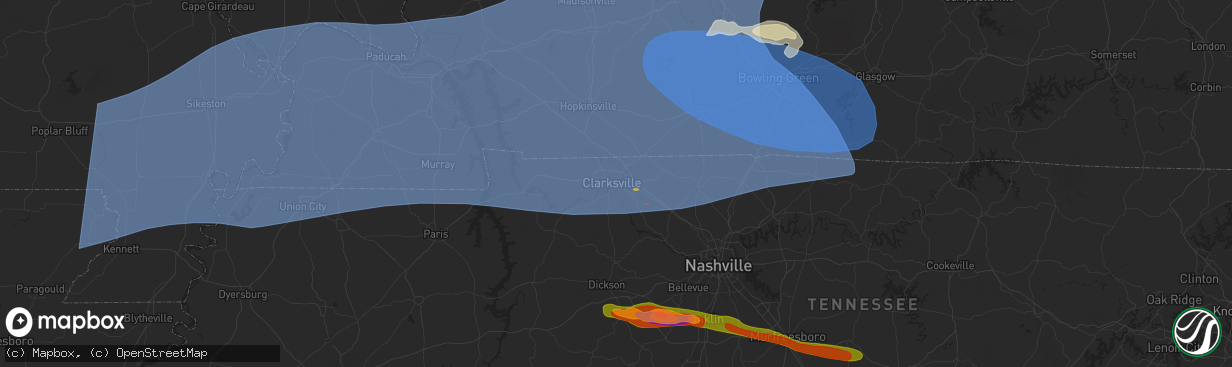 Hail map in Clarksville, TN on May 26, 2024