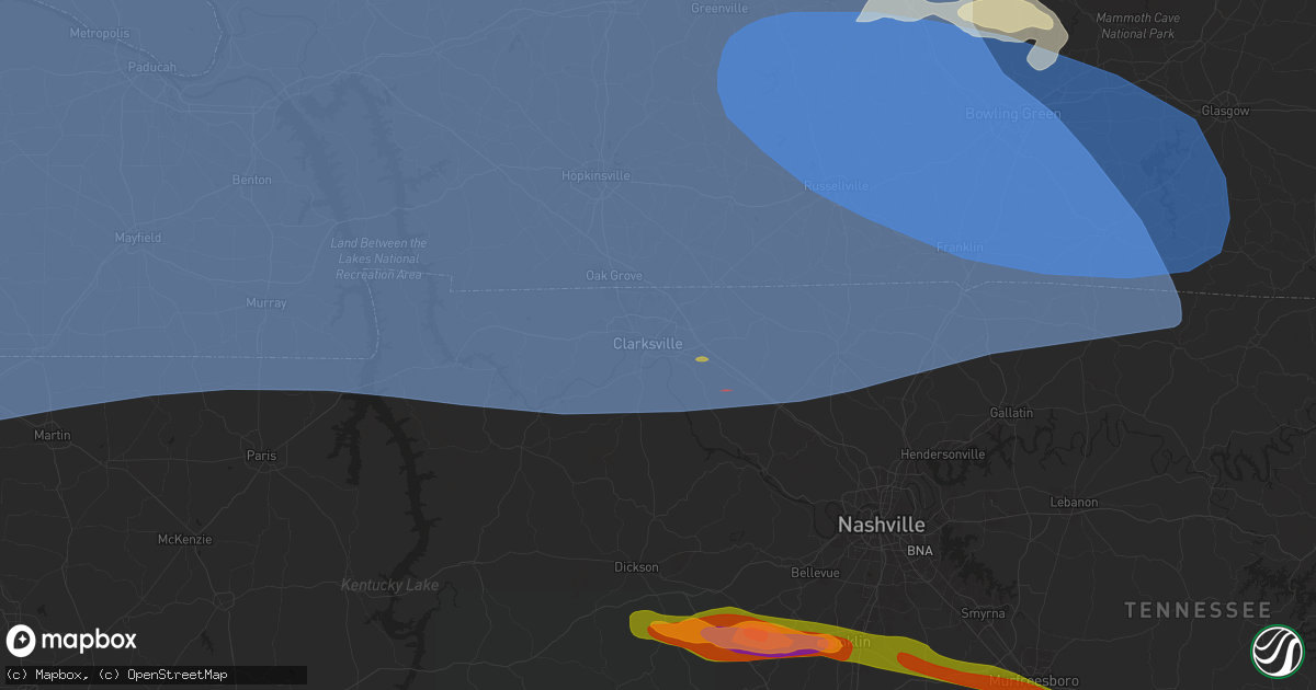 Hail map in Clarksville, TN on May 26, 2024