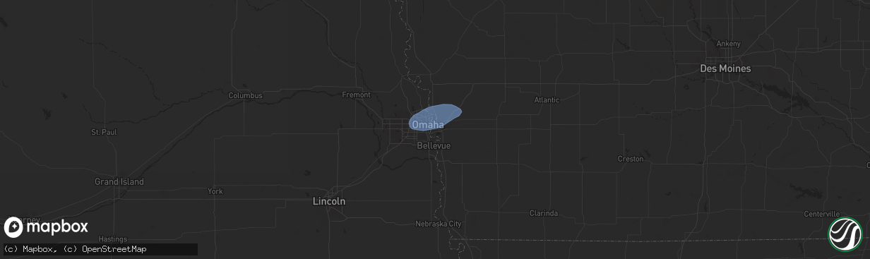 Hail map in Council Bluffs, IA on May 26, 2024