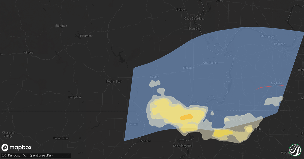 Hail map in Dexter, MO on May 26, 2024