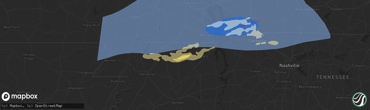 Hail map in Dresden, TN on May 26, 2024