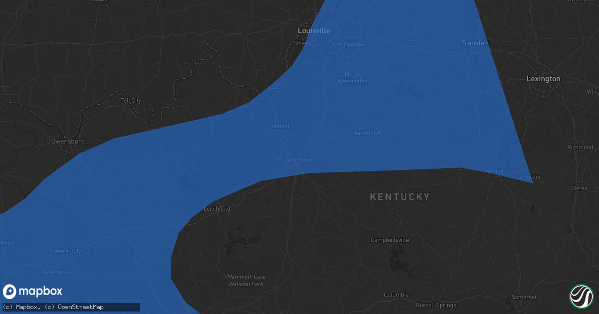 Hail map in Elizabethtown, KY on May 26, 2024