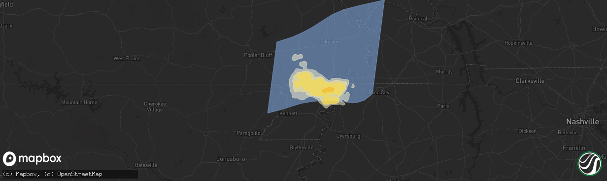 Hail map in Gideon, MO on May 26, 2024