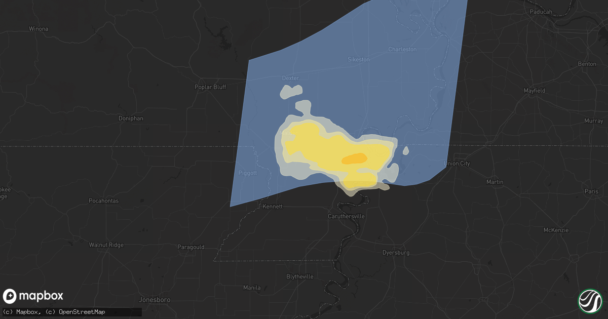 Hail map in Gideon, MO on May 26, 2024