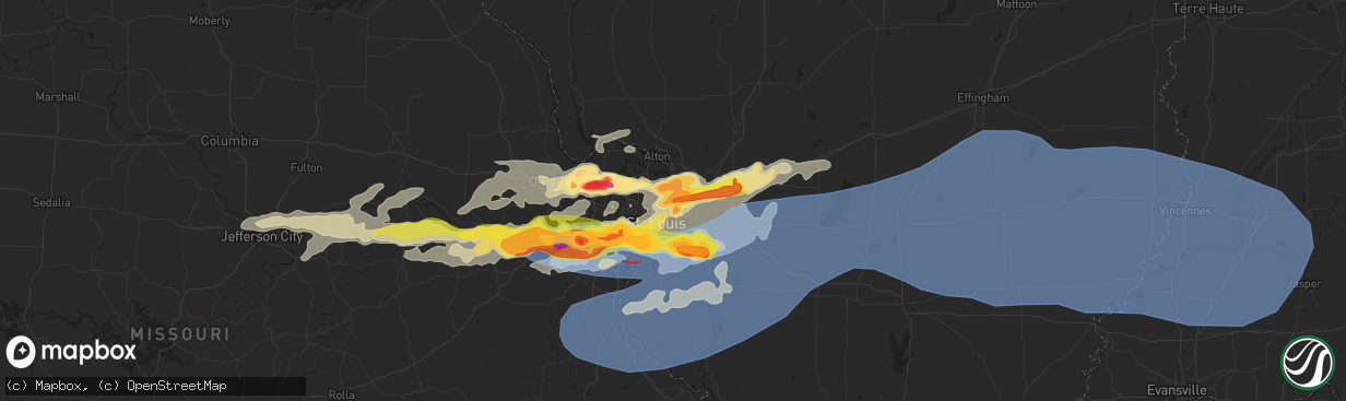 Hail map in Granite City, IL on May 26, 2024