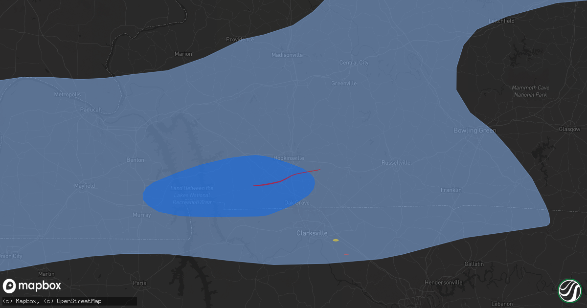 Hail map in Hopkinsville, KY on May 26, 2024