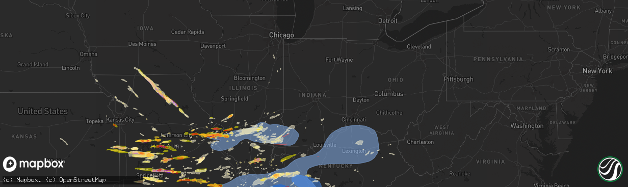 Hail map in Indiana on May 26, 2024