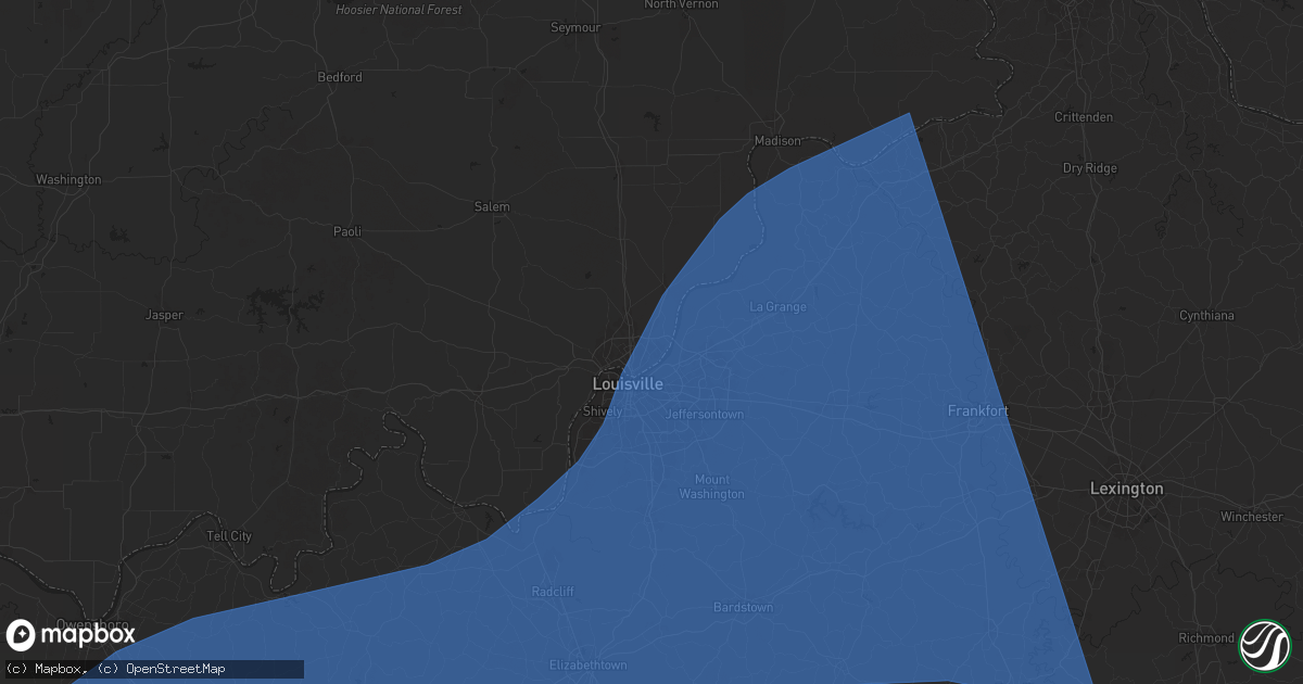 Hail map in Jeffersonville, IN on May 26, 2024