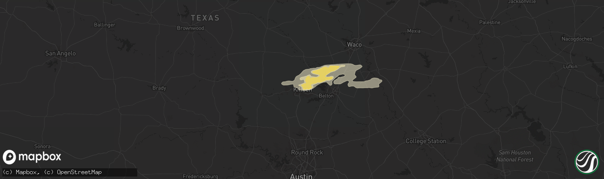 Hail map in Killeen, TX on May 26, 2024