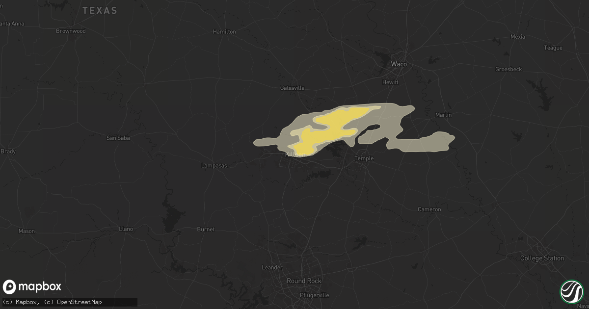 Hail map in Killeen, TX on May 26, 2024