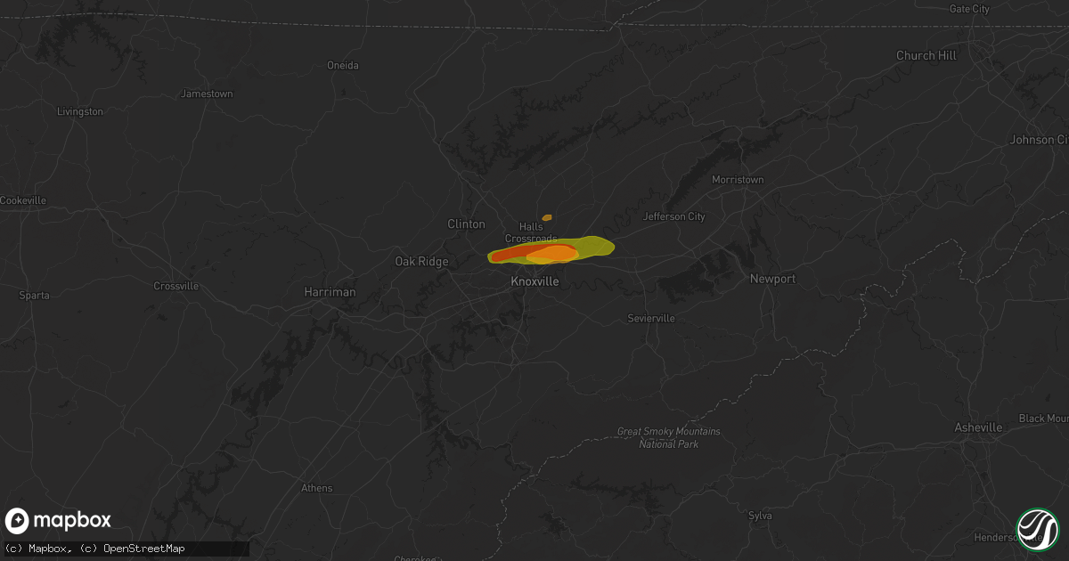 Hail map in Knoxville, TN on May 26, 2024