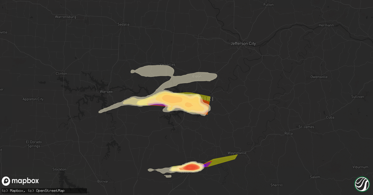 Hail map in Lake Ozark, MO on May 26, 2024