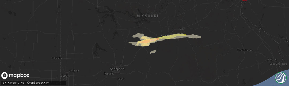 Hail map in Lebanon, MO on May 26, 2024