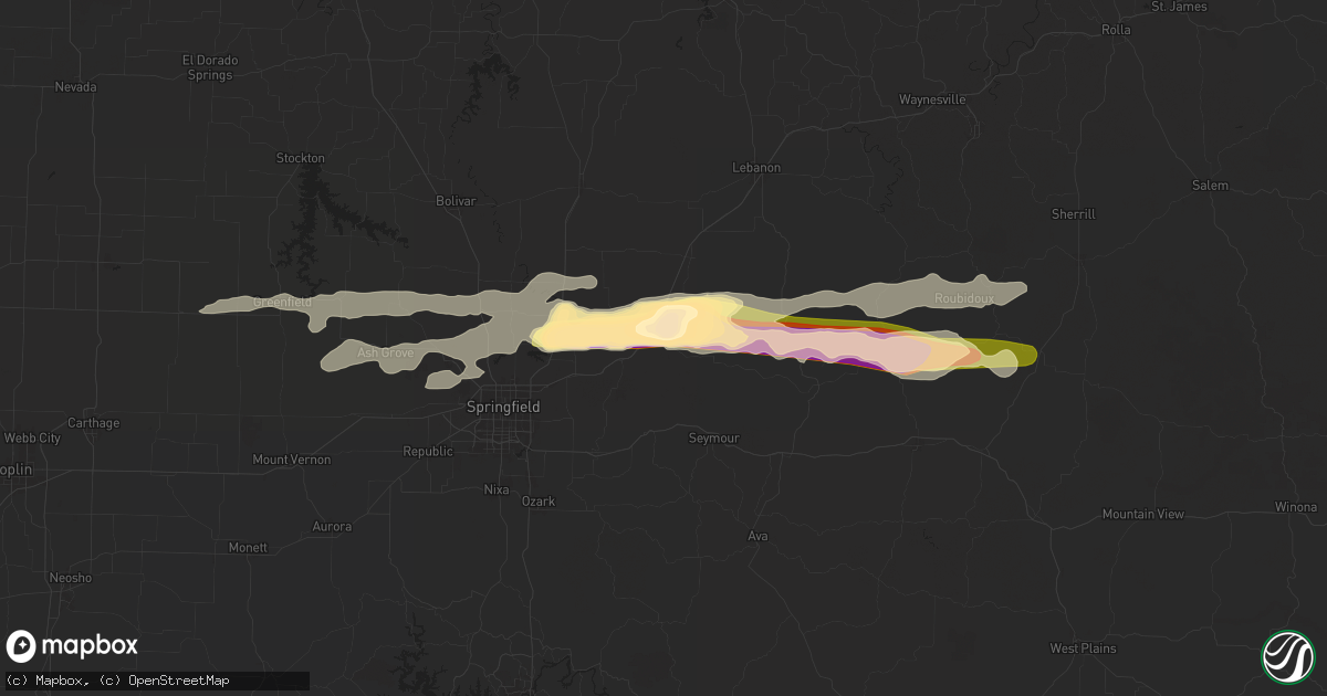 Hail map in Marshfield, MO on May 26, 2024