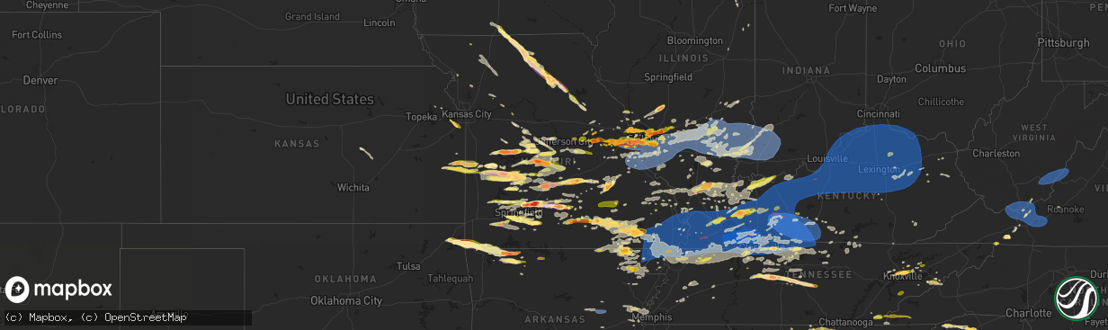 Hail map in Missouri on May 26, 2024