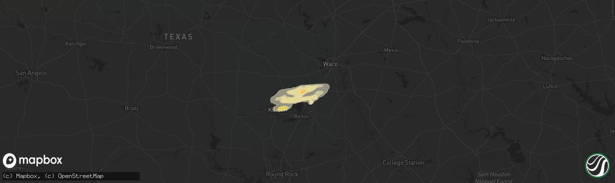 Hail map in Moody, TX on May 26, 2024