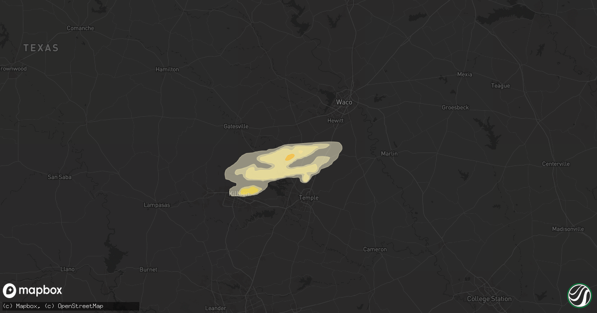 Hail map in Moody, TX on May 26, 2024