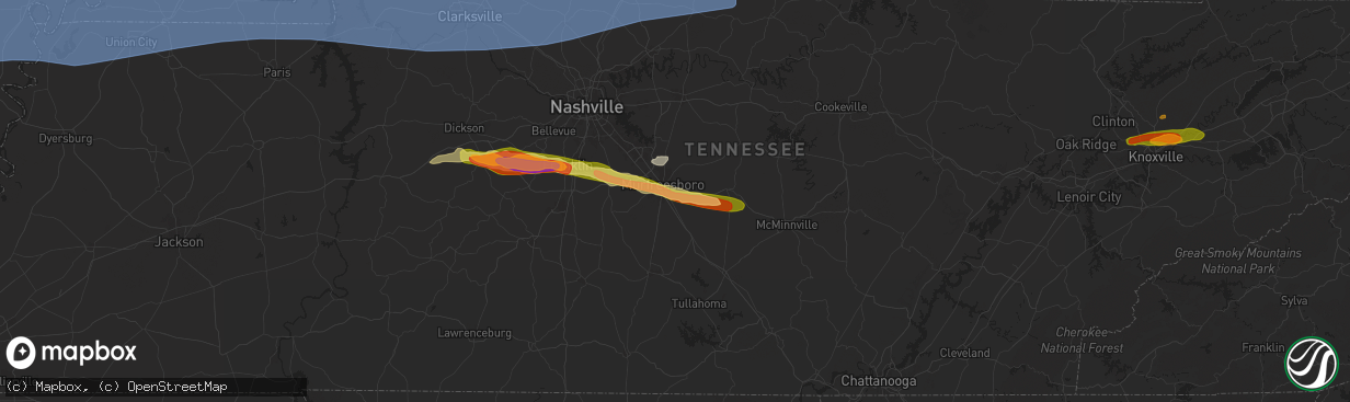 Hail map in Murfreesboro, TN on May 26, 2024