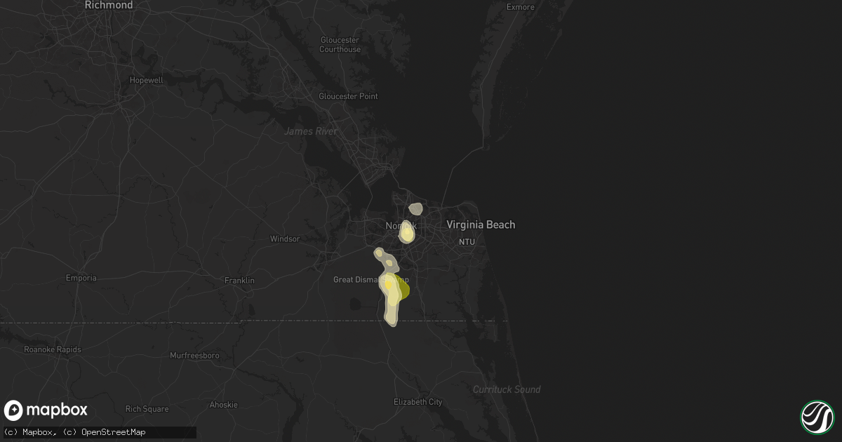 Hail map in Norfolk, VA on May 26, 2024