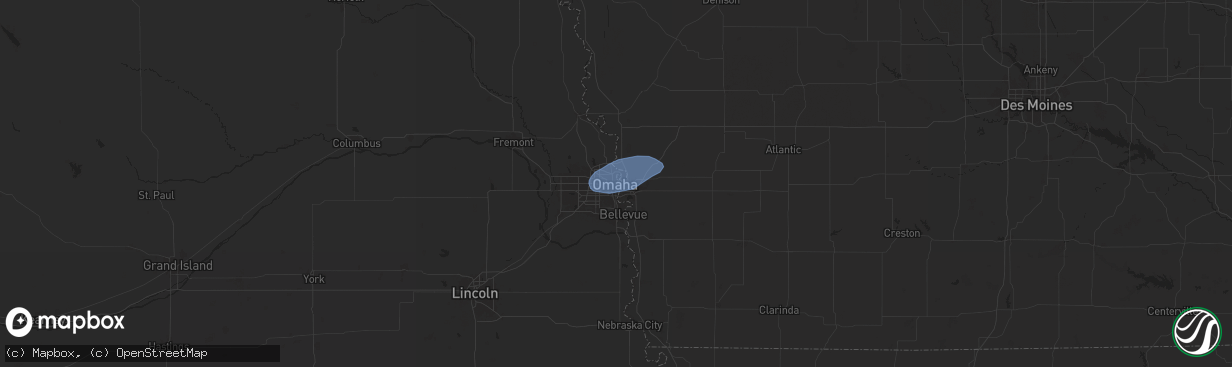 Hail map in Omaha, NE on May 26, 2024