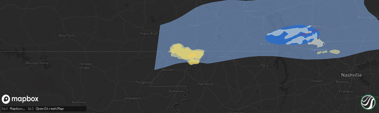 Hail map in Portageville, MO on May 26, 2024