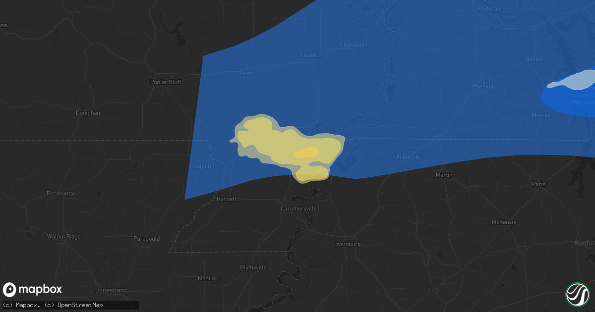 Hail map in Portageville, MO on May 26, 2024