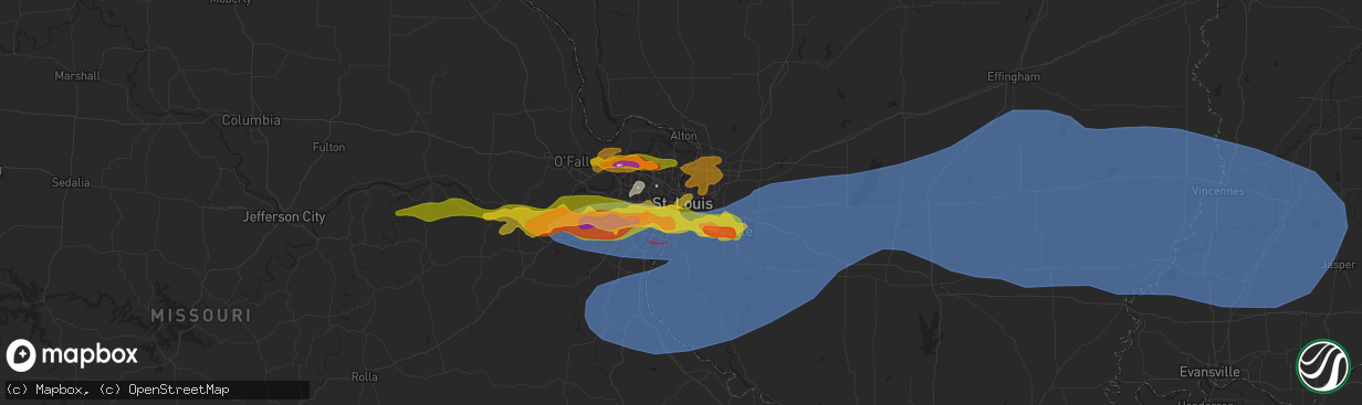 Hail map in Saint Louis, MO on May 26, 2024