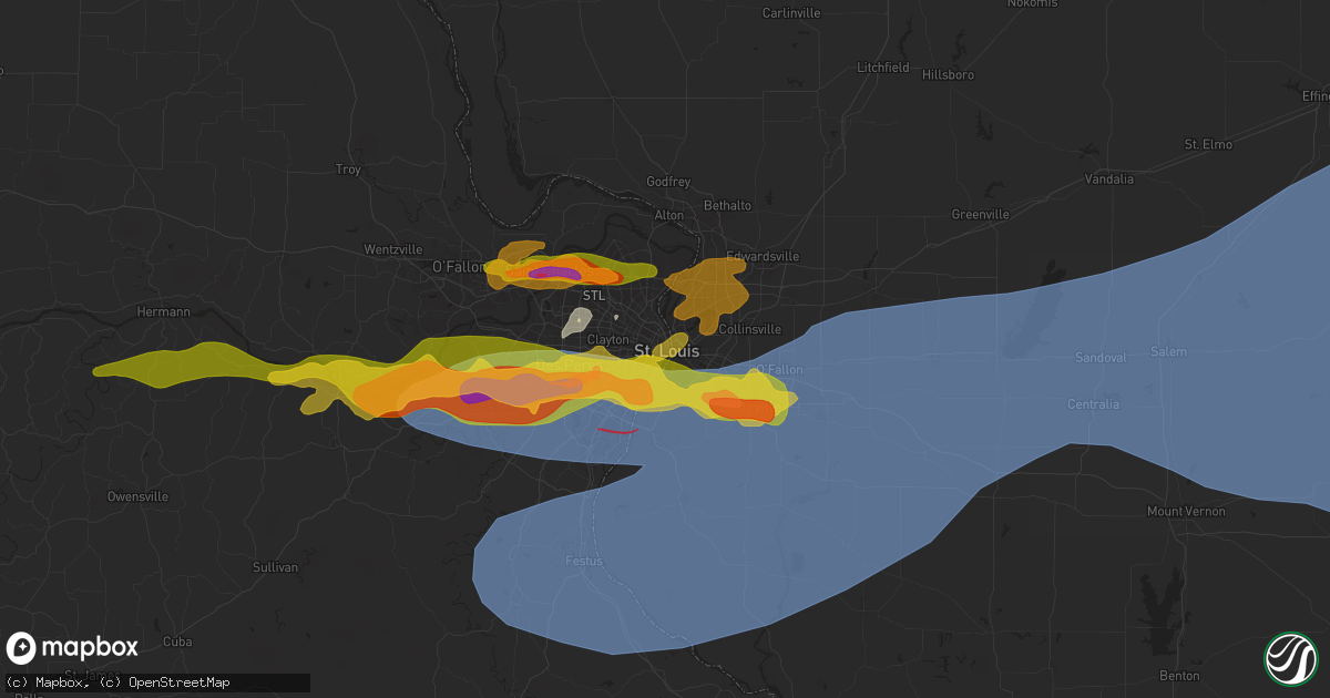 Hail map in Saint Louis, MO on May 26, 2024