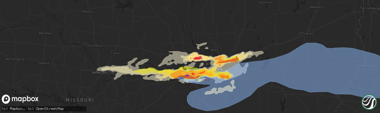 Hail map in Saint Peters, MO on May 26, 2024