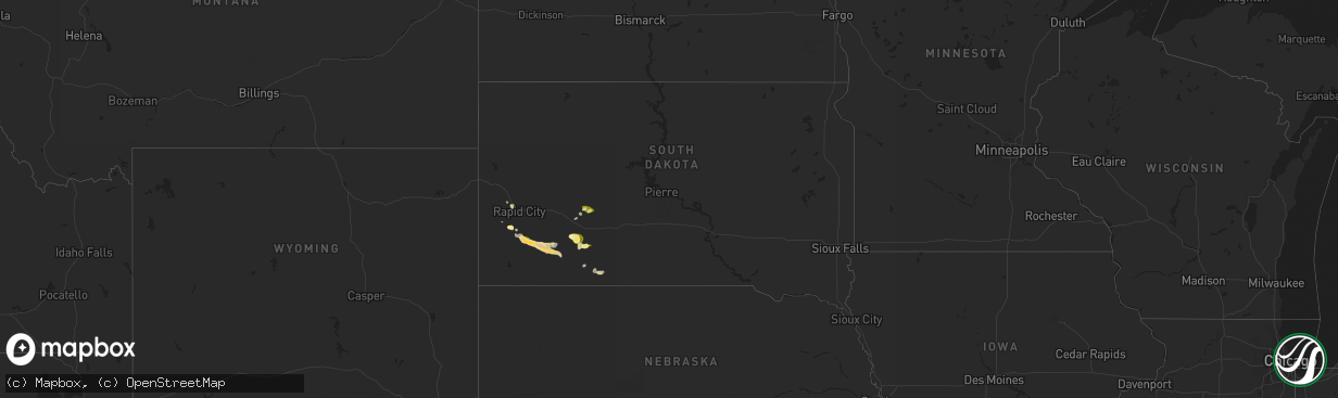 Hail map in South Dakota on May 26, 2024