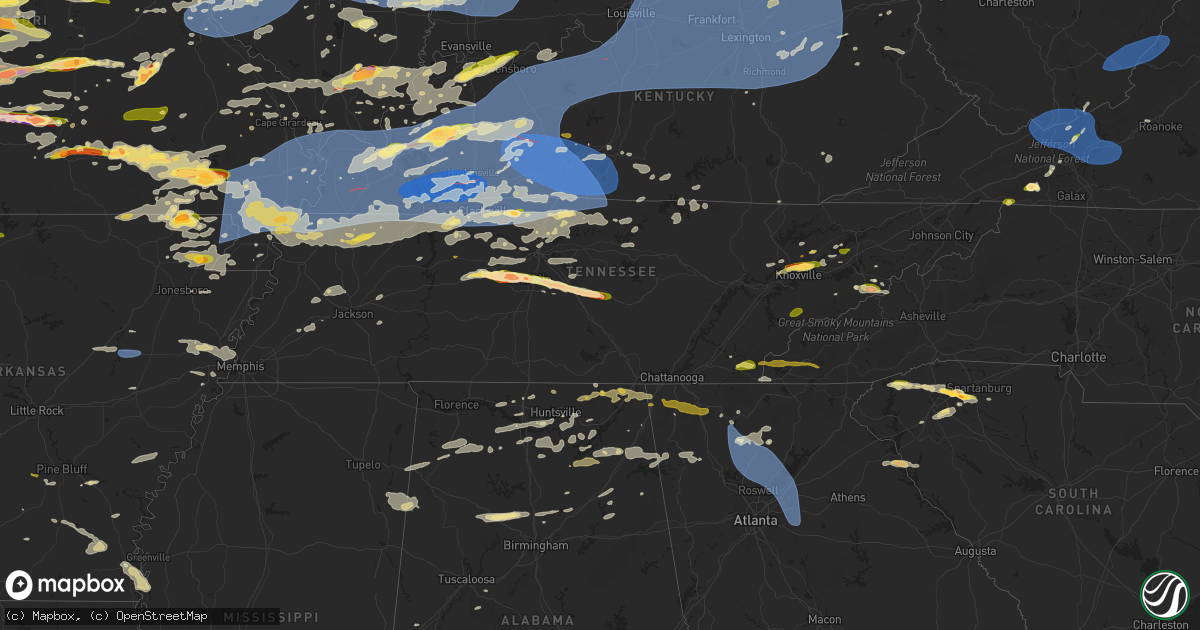 Hail map in Tennessee on May 26, 2024