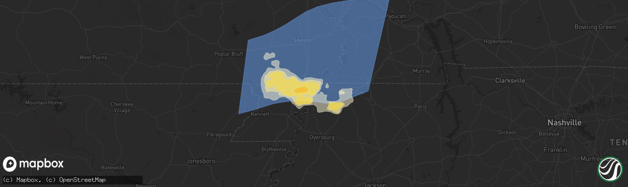 Hail map in Tiptonville, TN on May 26, 2024