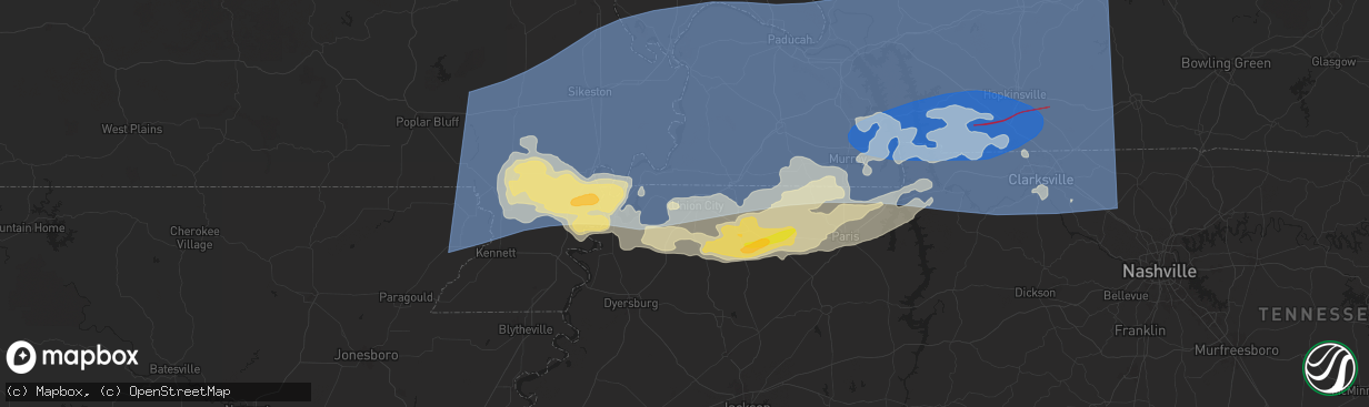 Hail map in Union City, TN on May 26, 2024