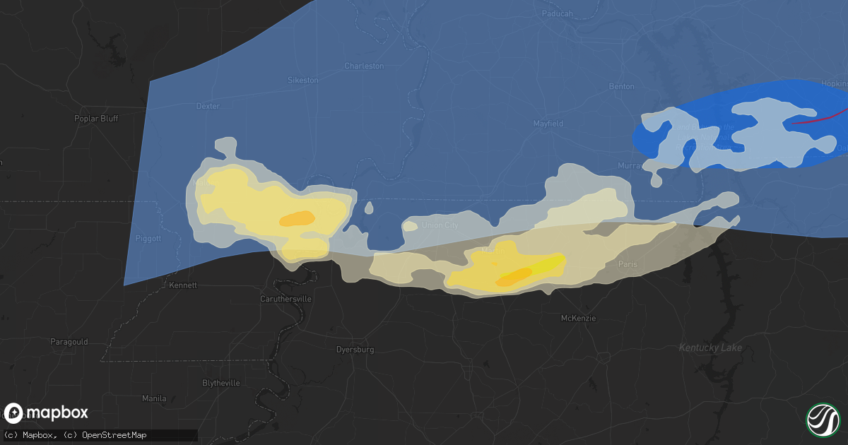 Hail map in Union City, TN on May 26, 2024