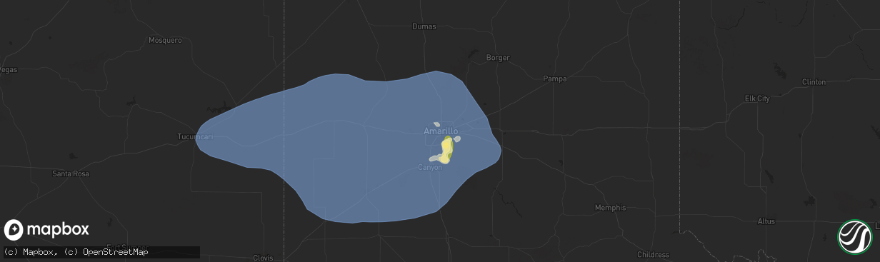 Hail map in Amarillo, TX on May 26, 2025
