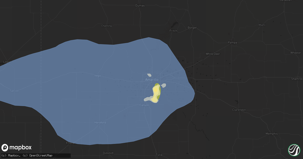 Hail map in Amarillo, TX on May 26, 2025