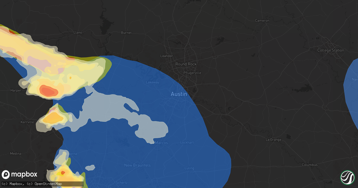 Hail map in Austin, TX on May 26, 2025