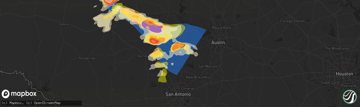 Hail map in Blanco, TX on May 26, 2025