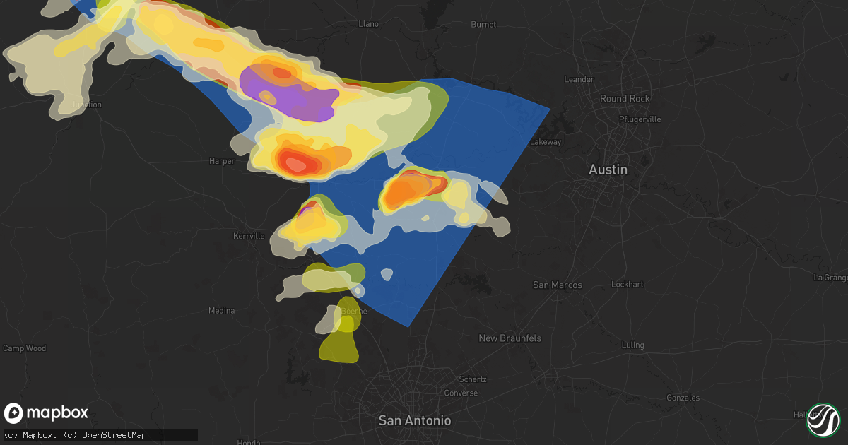 Hail map in Blanco, TX on May 26, 2025