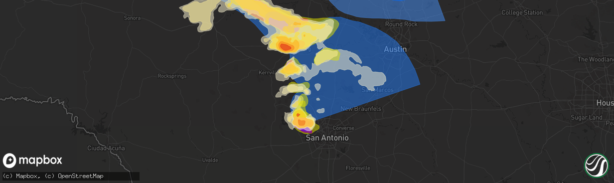 Hail map in Boerne, TX on May 26, 2025