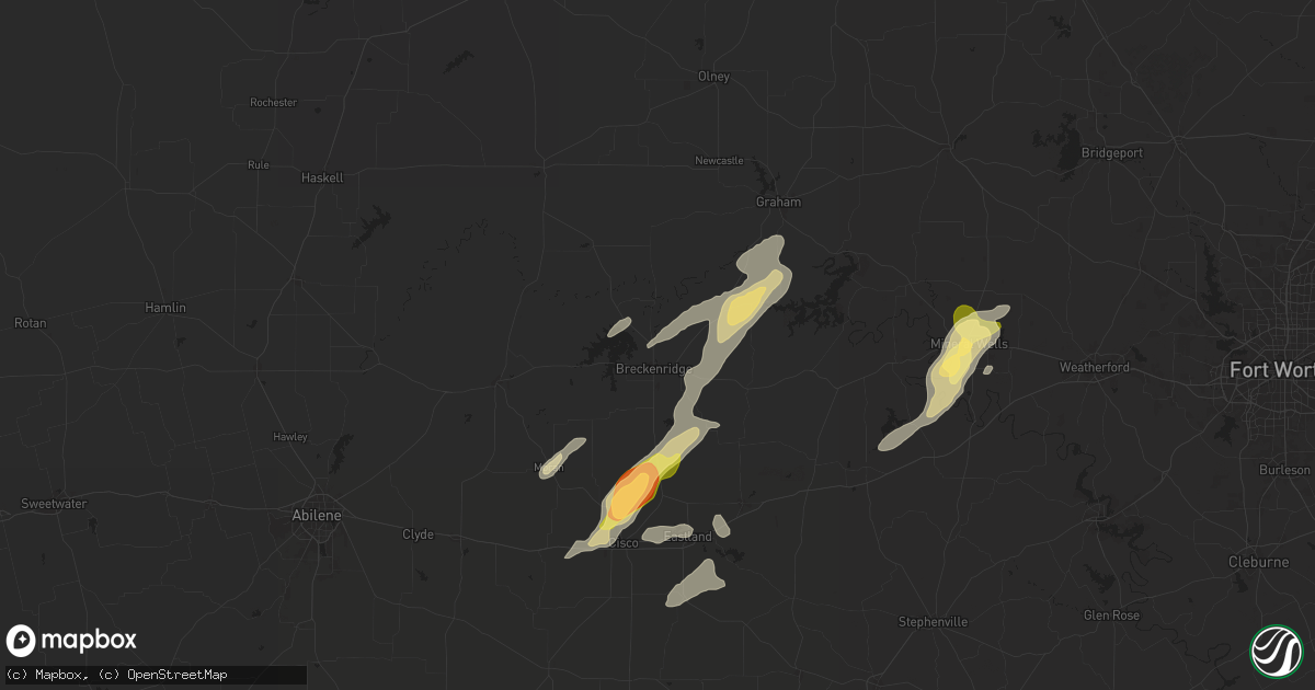 Hail map in Breckenridge, TX on May 26, 2025