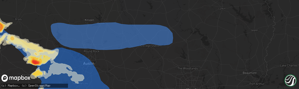 Hail map in Bryan, TX on May 26, 2025