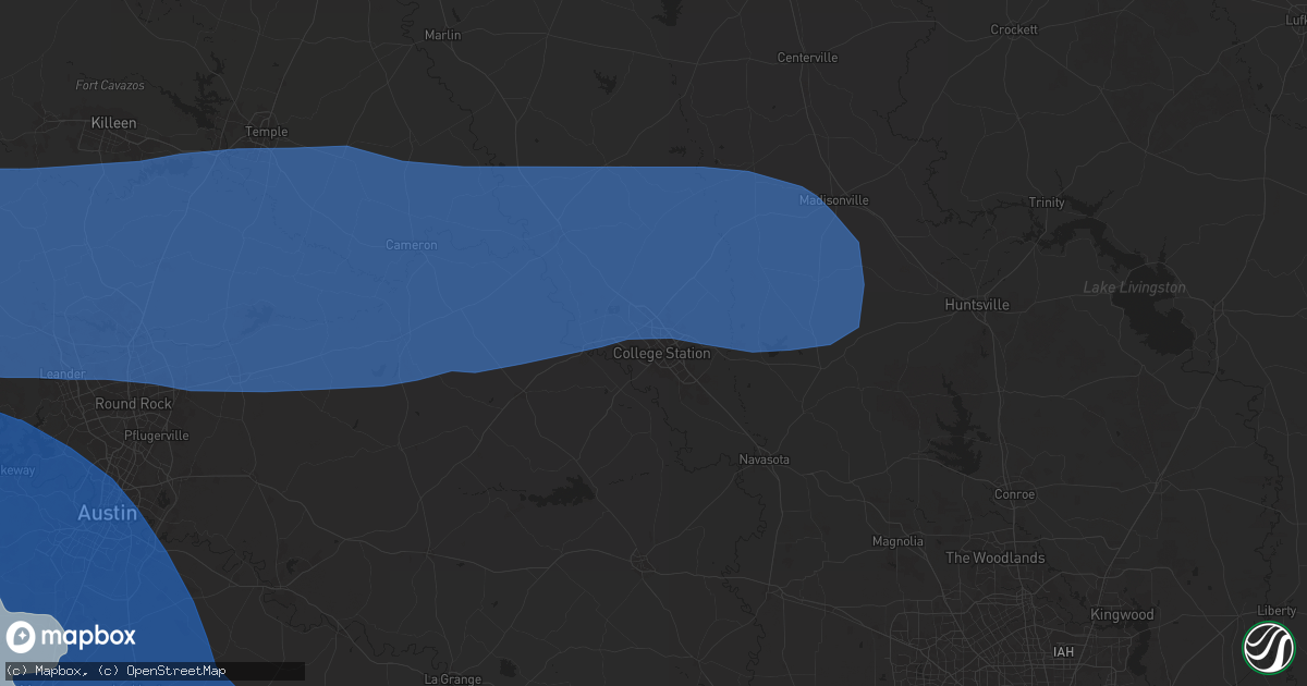 Hail map in Bryan, TX on May 26, 2025